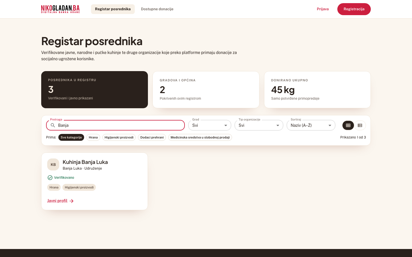 Korak 8: Pogledajte rezultat pretrage: ostaje samo Kuhinja Banja Luka.