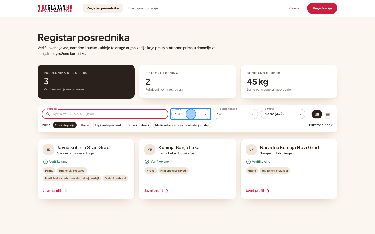 Korak 10: Kliknite filter „Grad" da otvorite listu gradova.