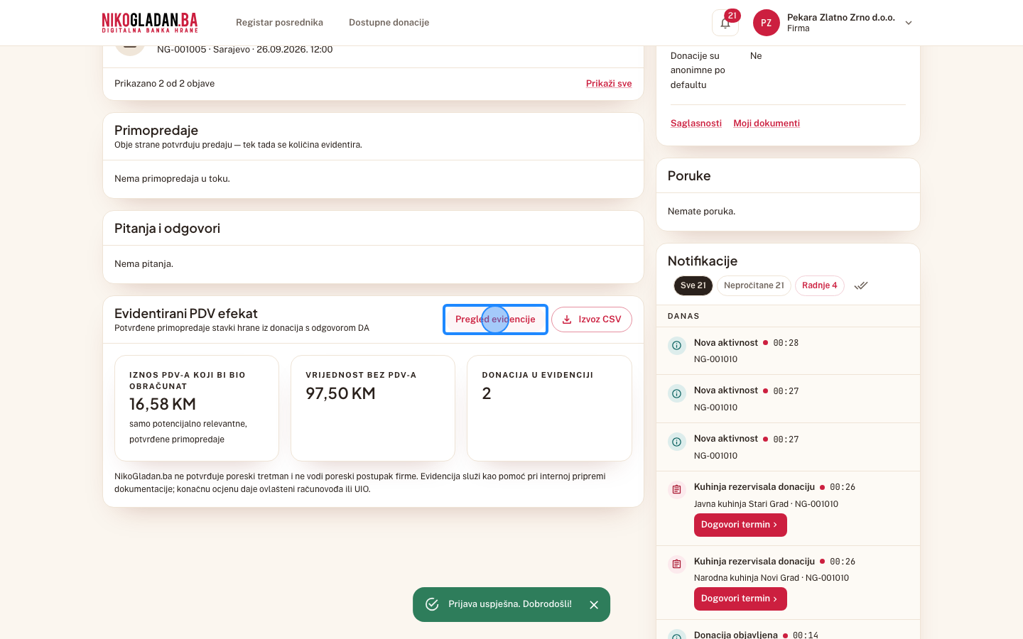 Korak 7: Kliknite „Pregled evidencije".