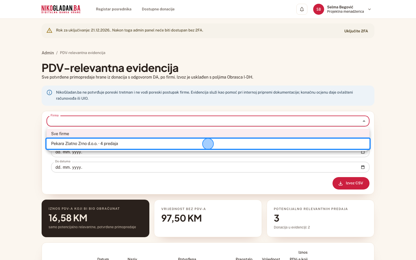 Korak 26: Odaberite „Pekara Zlatno Zrno d.o.o.".