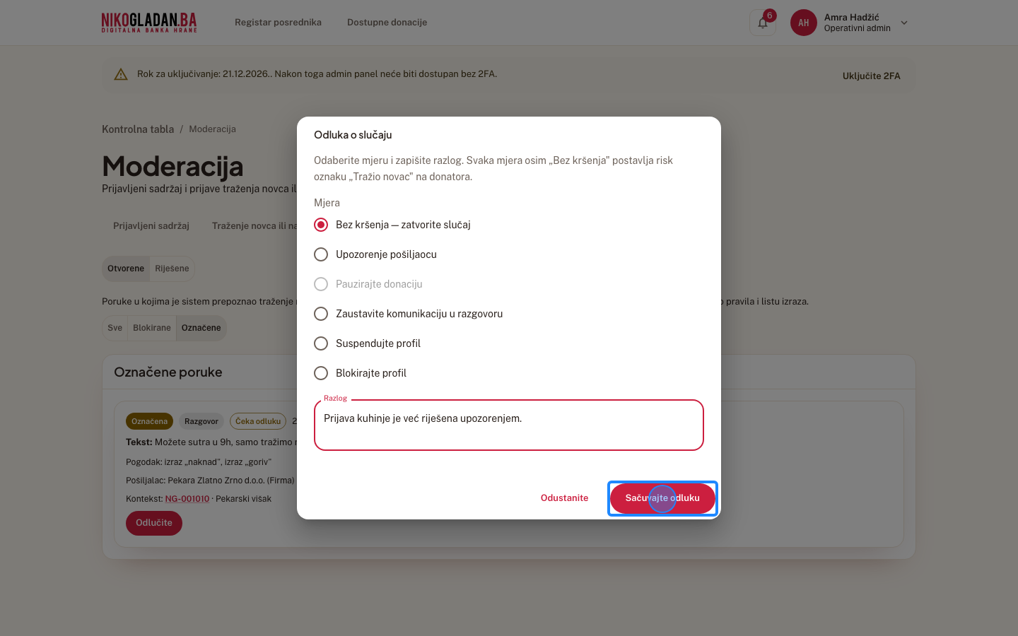 Korak 101: Kliknite „Sačuvajte odluku".