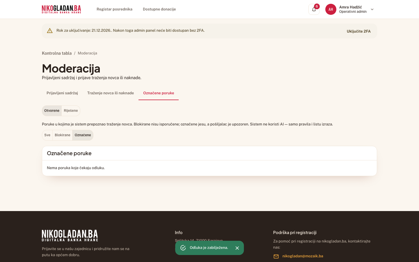 Korak 102: Poruka „Odluka je zabilježena."