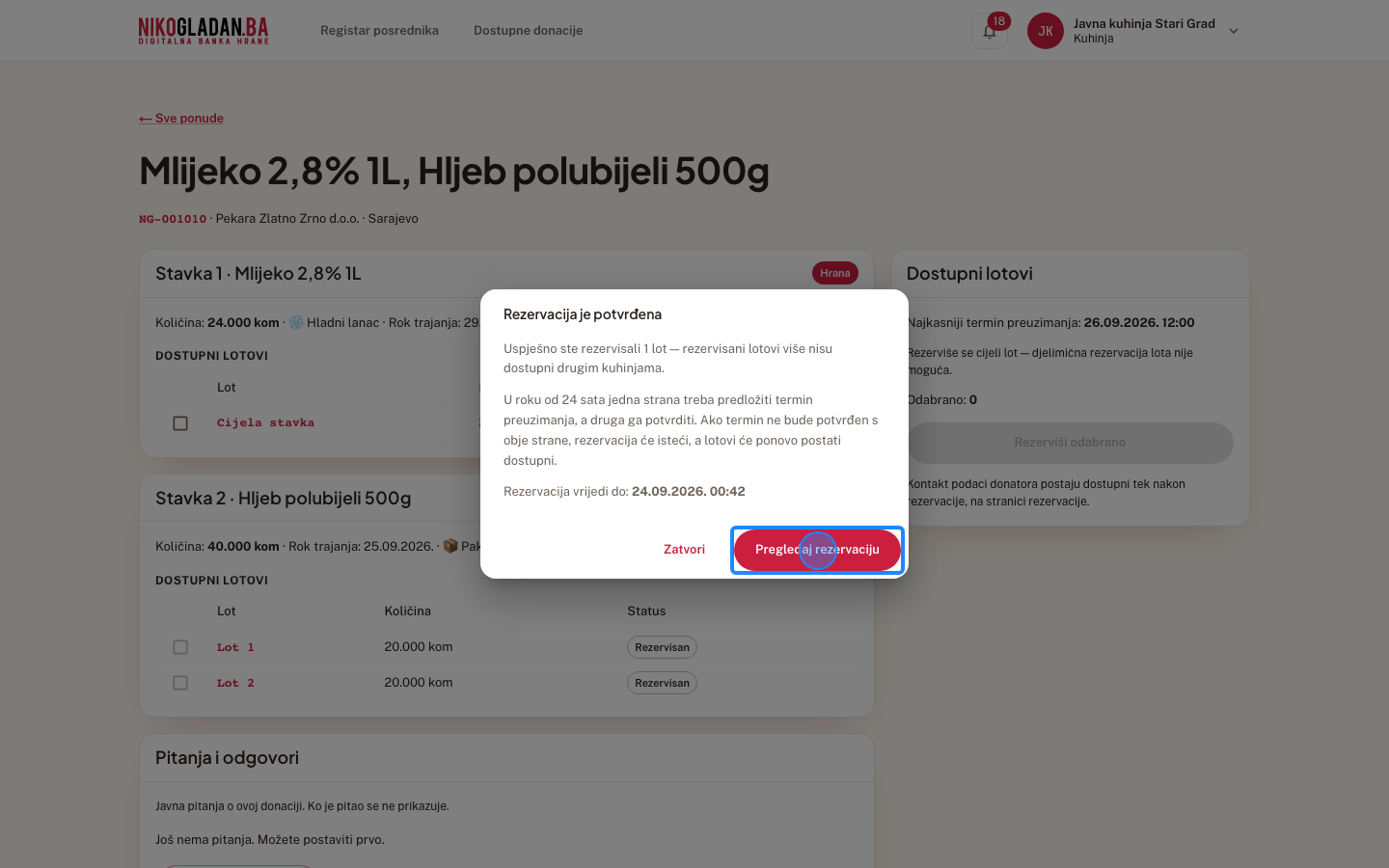 Korak 16: U dijalogu kliknite „Pregledaj rezervaciju".