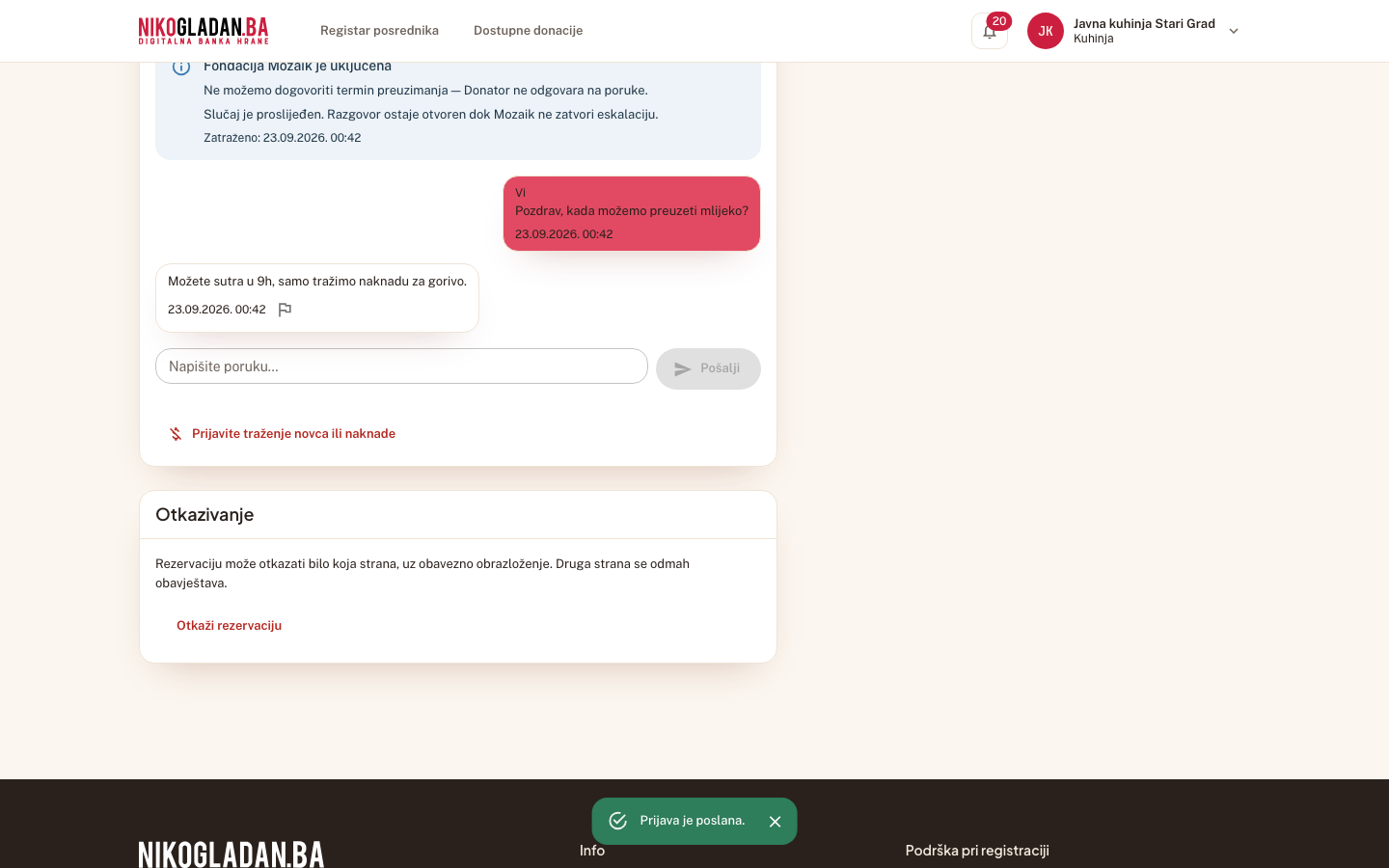 Korak 56: Poruka „Prijava je poslana."