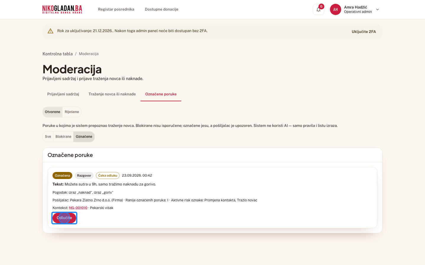 Korak 98: Na označenoj poruci kliknite „Odlučite".