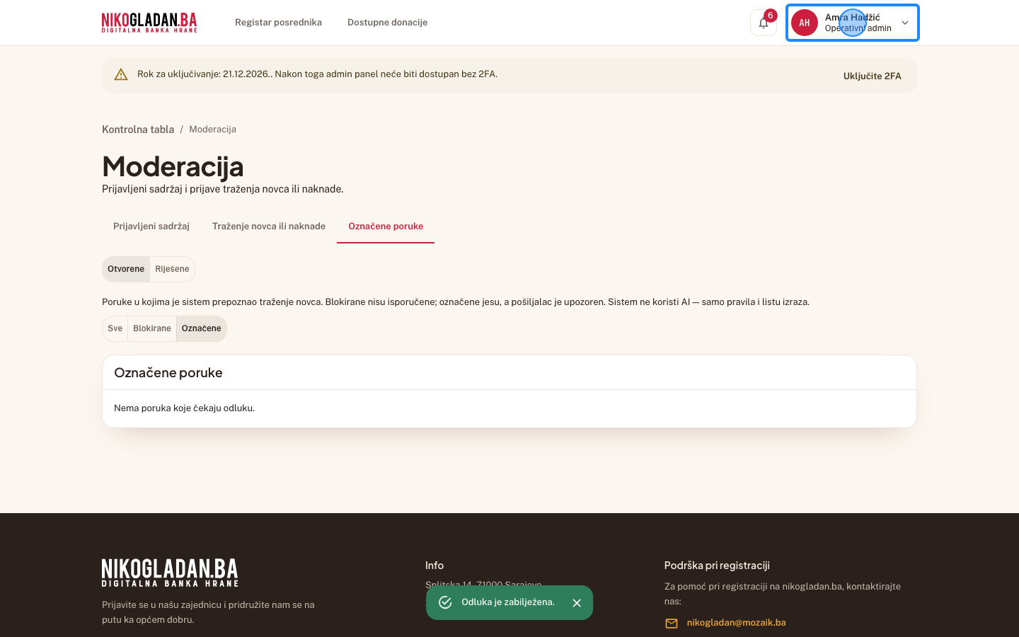 Korak 103: Kliknite ime admina gore desno.