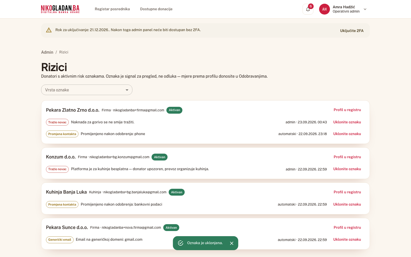 Korak 114: Poruka „Oznaka je uklonjena." — Konzum više nema oznaku „Ponovljena otkazivanja".