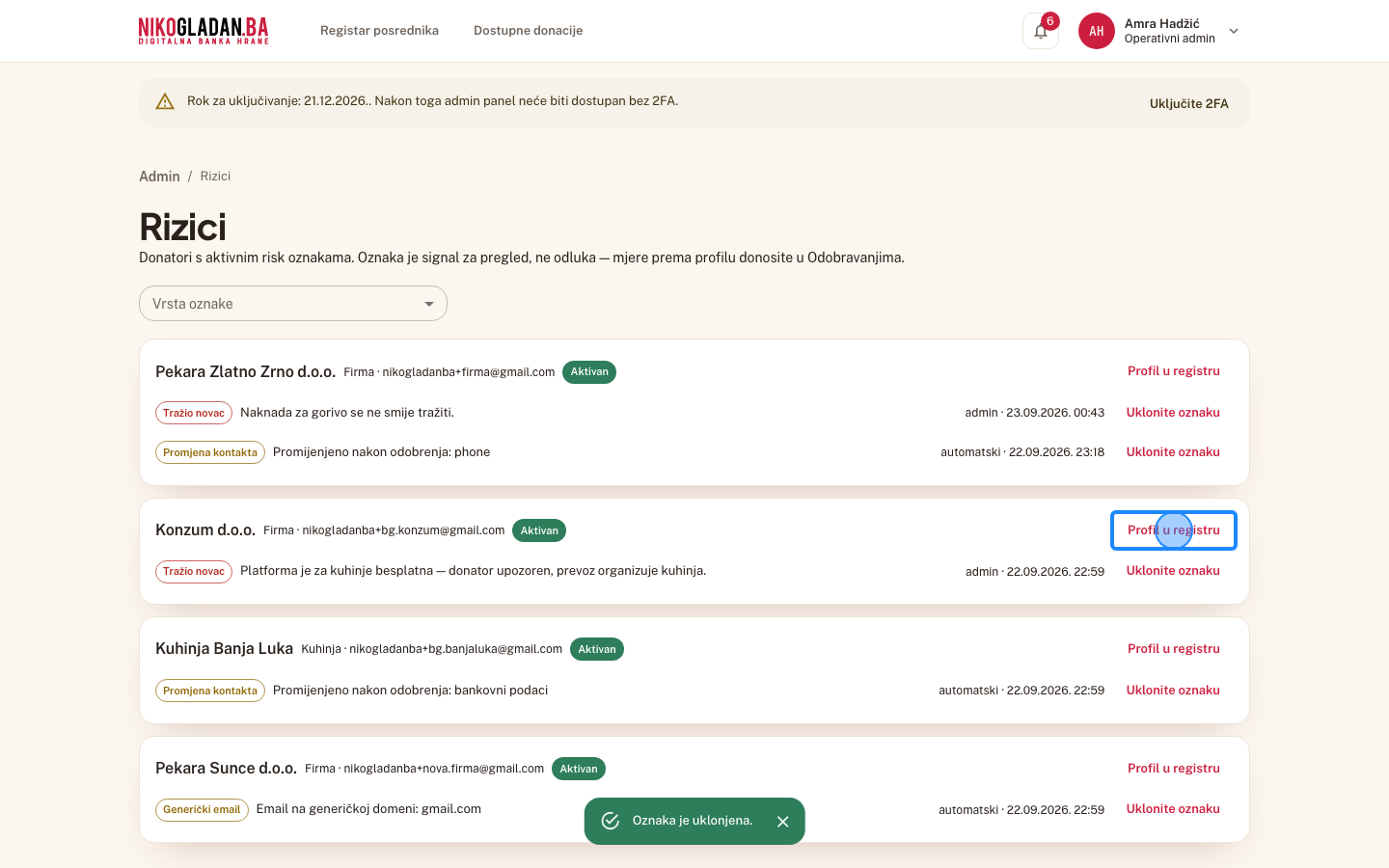 Korak 115: Kod Konzum d.o.o. kliknite „Profil u registru".