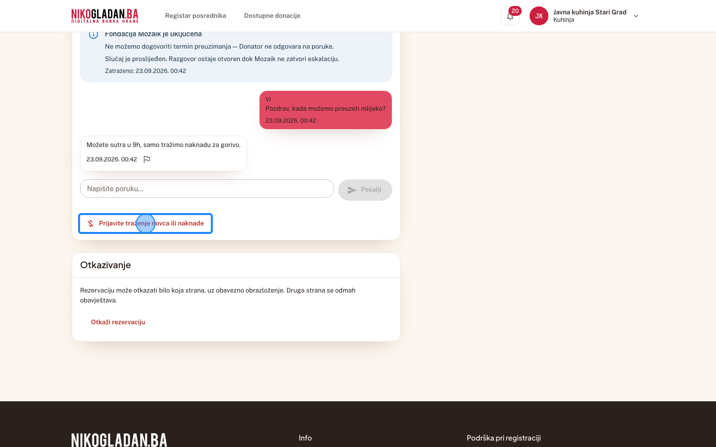 Korak 53: Ispod razgovora kliknite „Prijavite traženje novca ili naknade".