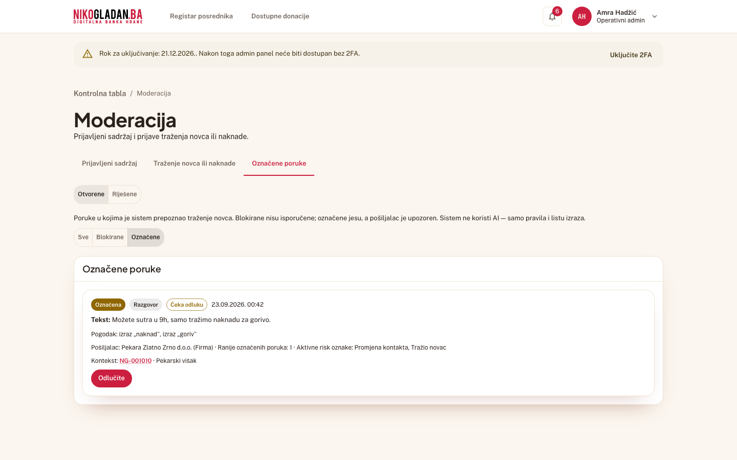 Korak 94: Označena poruka firme „…naknadu za gorivo": Pogodak izraz „naknad", „goriv"; Pošiljalac Firma; Ranije označenih poruka.