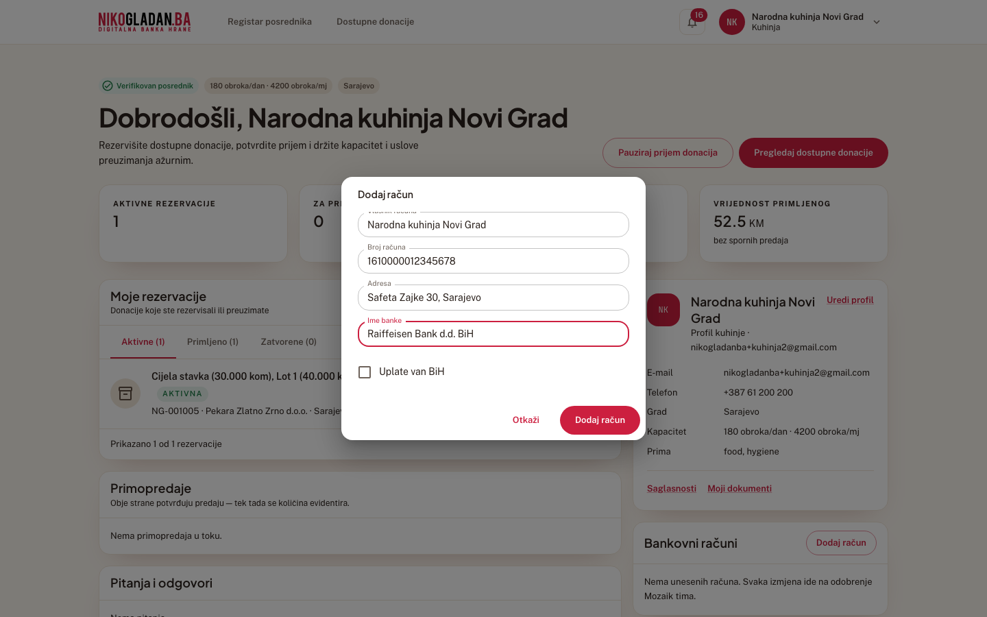 Korak 11: Kućicu „Uplate van BiH" ostavite neoznačenu.