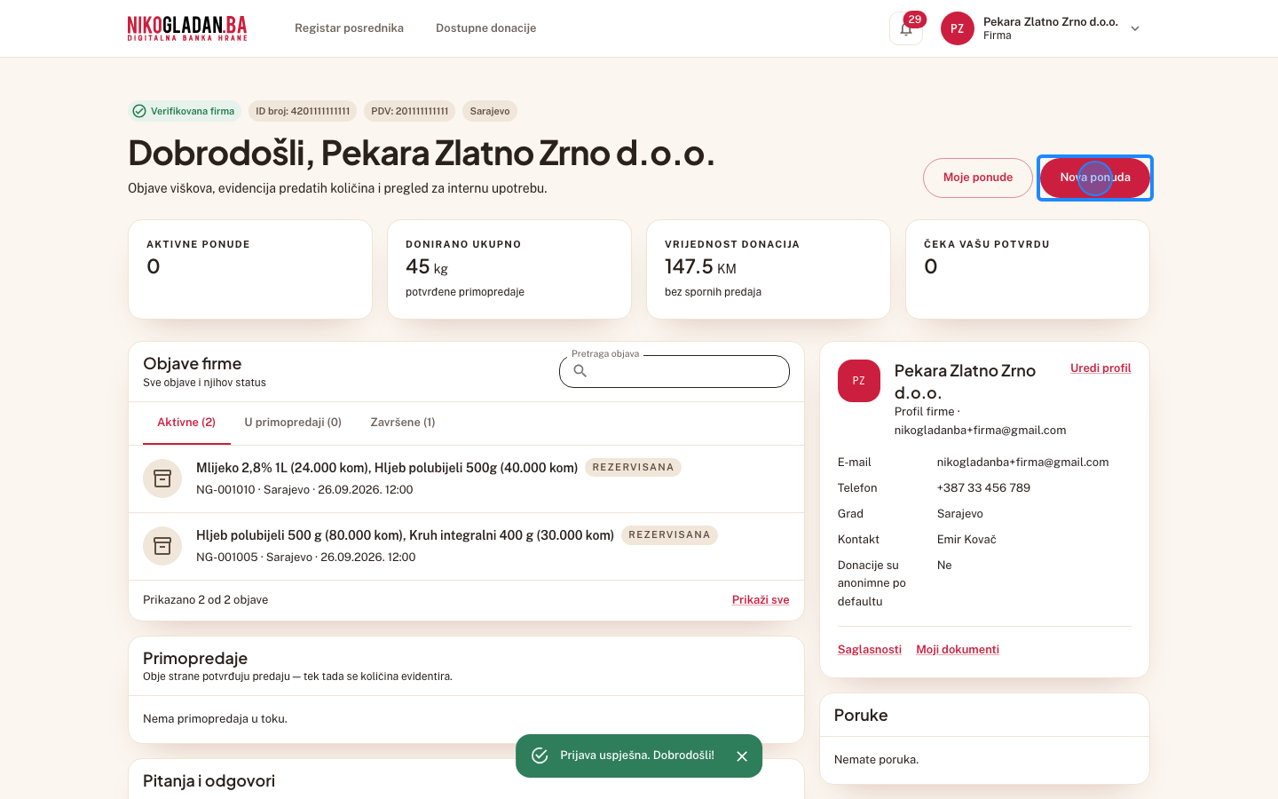 Korak 6: Na kontrolnoj tabli kliknite „Nova ponuda".