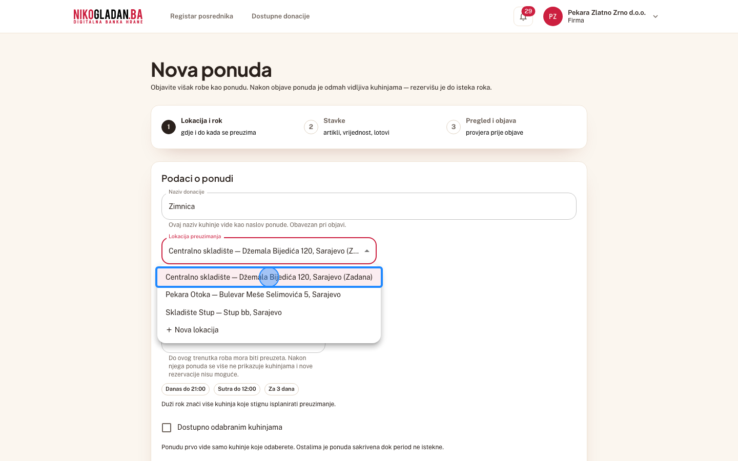 Korak 9: Odaberite „Centralno skladište".