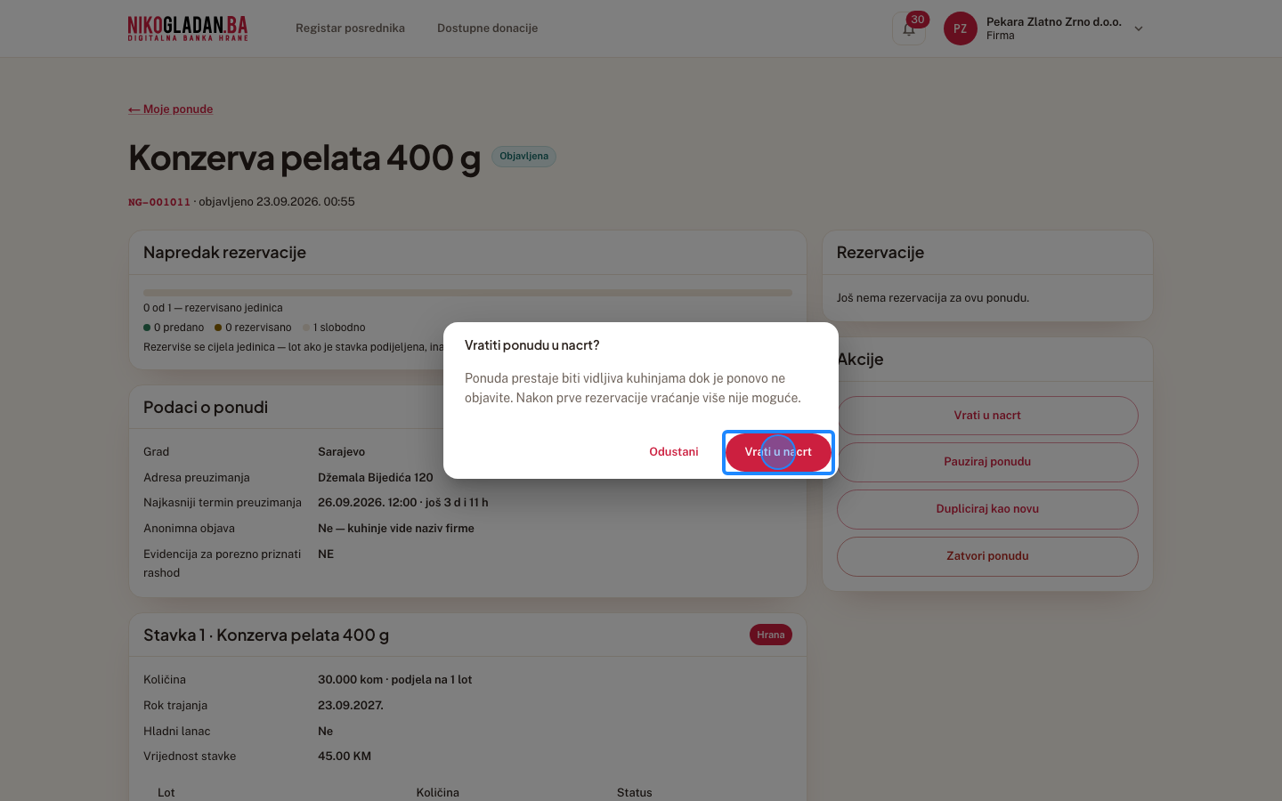 Korak 48: Kliknite „Vrati u nacrt".