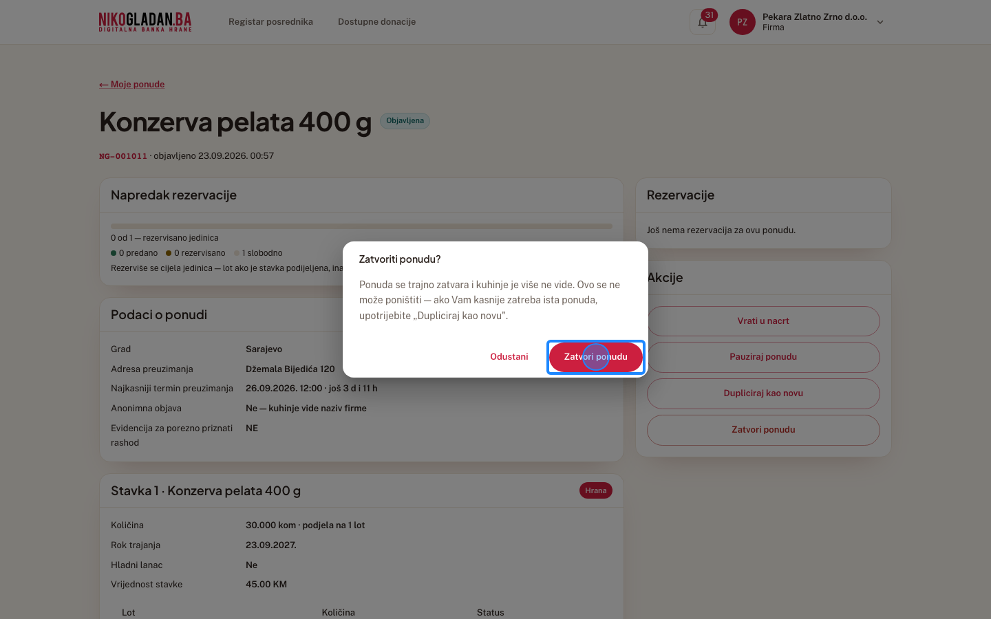 Korak 58: Kliknite „Zatvori ponudu".
