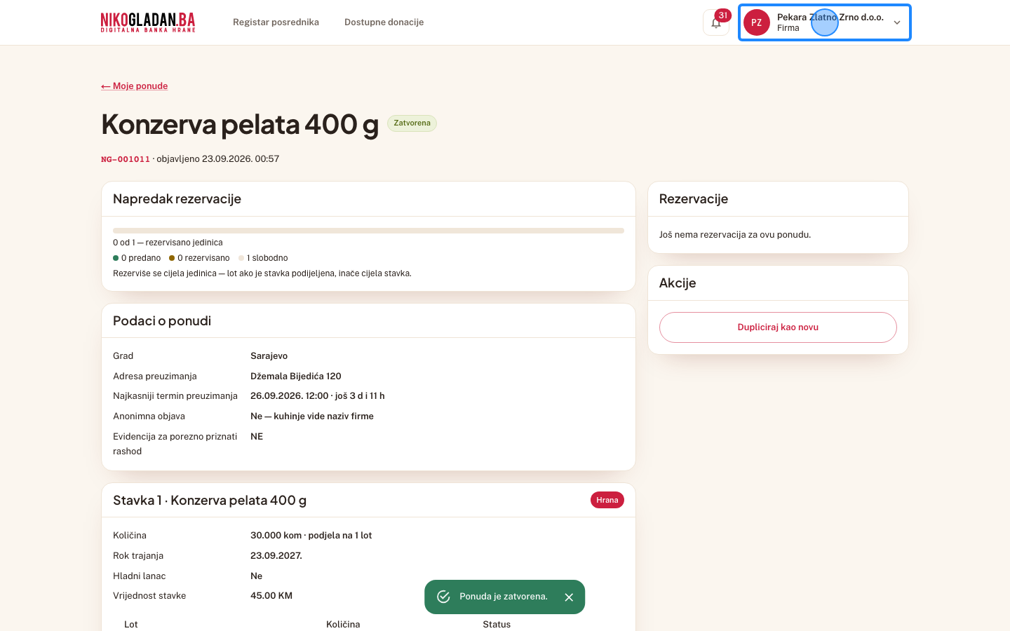 Korak 60: Kliknite ime firme gore desno.