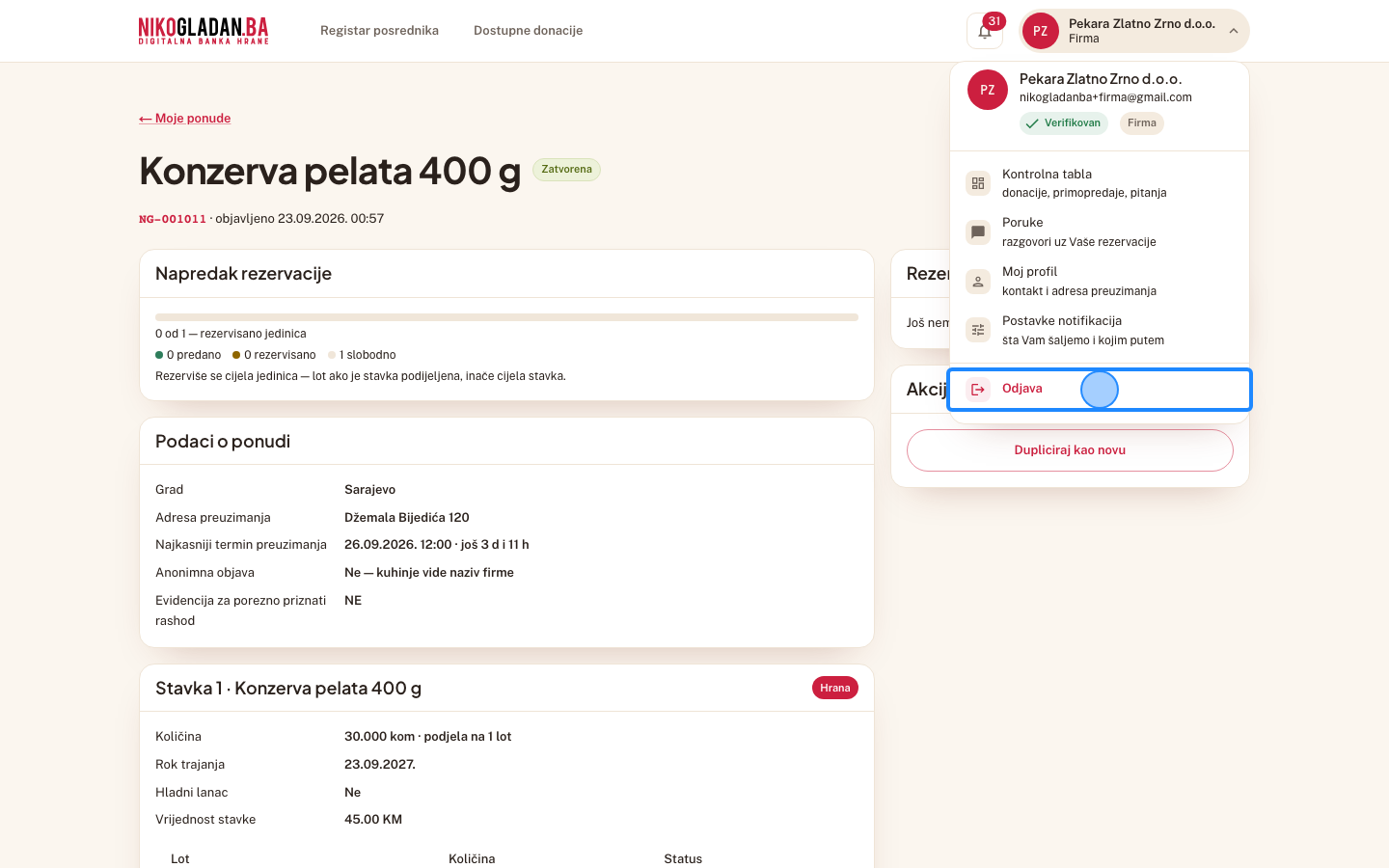 Korak 61: Kliknite „Odjava" na dnu korisničkog menija.