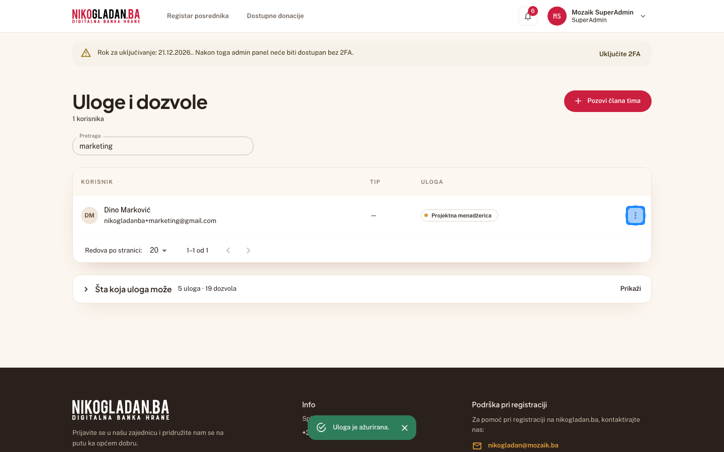 Korak 28: Vratite ulogu: ponovo otvorite meni „Više radnji" kod Dine Markovića.