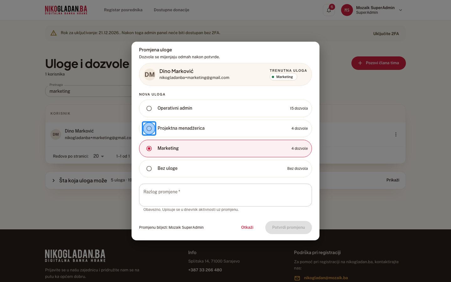 Korak 23: U dijalogu „Promjena uloge" pod „Nova uloga" odaberite „Projektna menadžerica".
