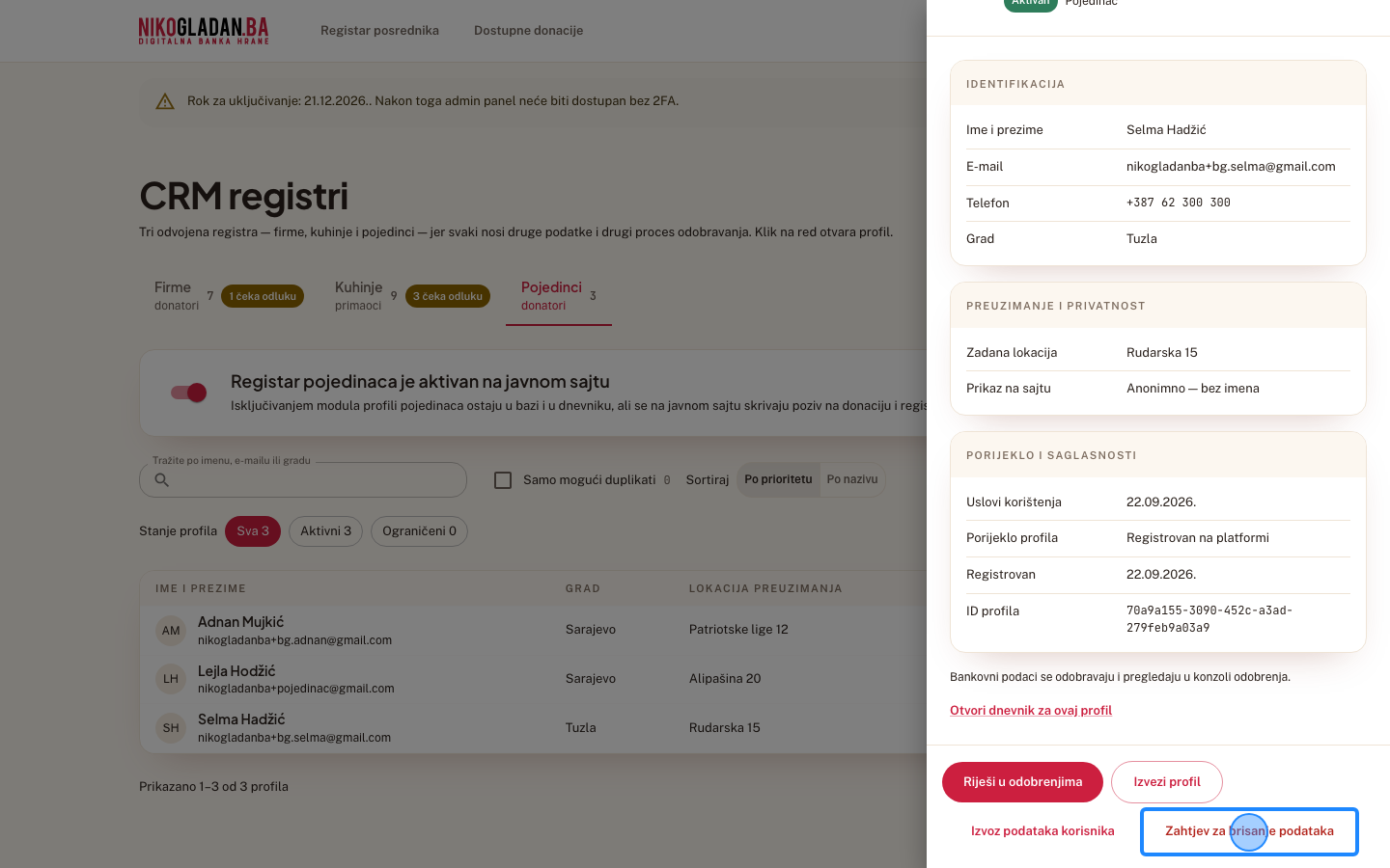 Korak 52: U panelu kliknite „Zahtjev za brisanje podataka".