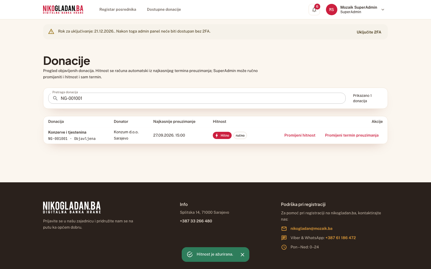Korak 66: Poruka „Hitnost je ažurirana." — red sada pokazuje „Hitno · ručno".