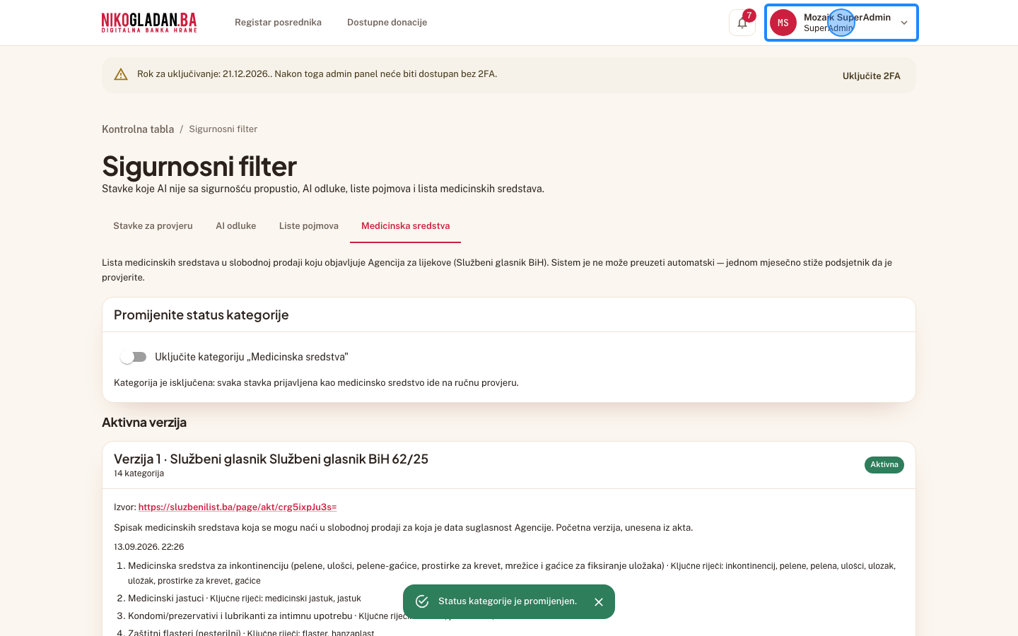 Korak 41: Kliknite ime SuperAdmina gore desno.
