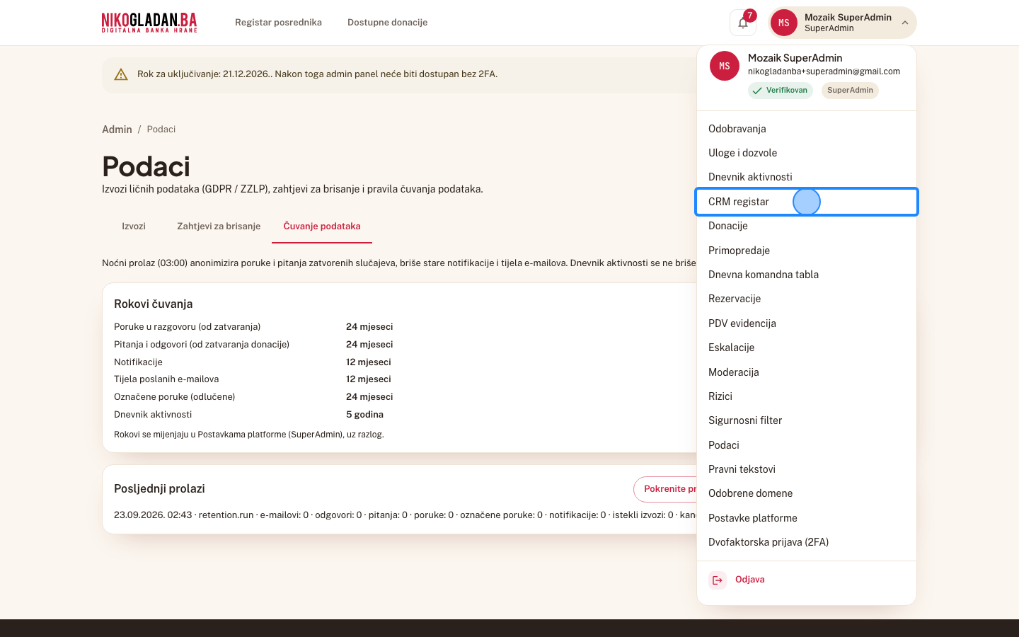 Korak 57: U meniju kliknite „CRM registar".