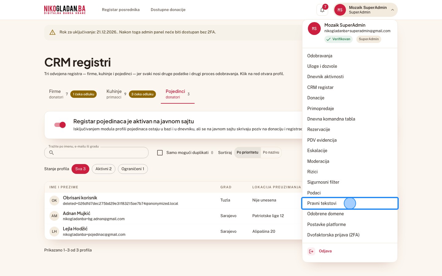 Korak 61: U meniju kliknite „Pravni tekstovi".