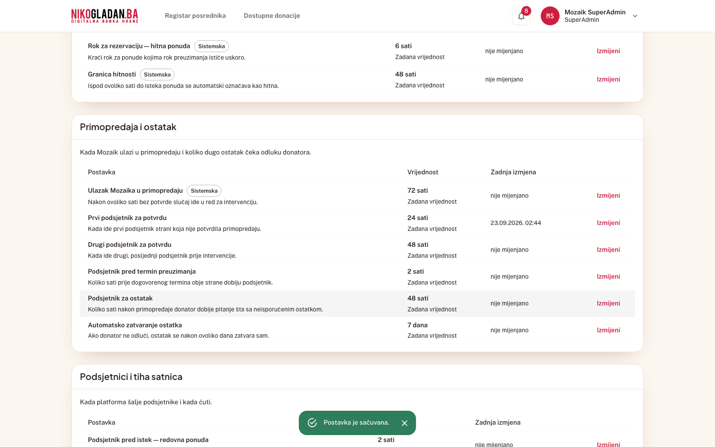 Korak 94: Postavka je vraćena na zadanu vrijednost (24 sata).