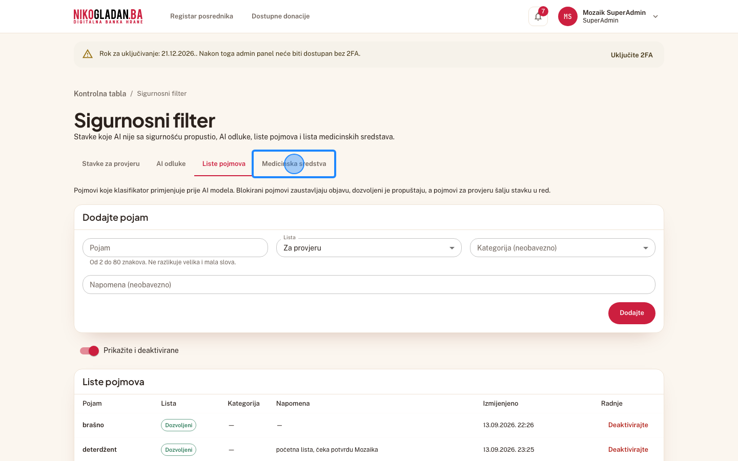 Korak 31: Kliknite tab „Medicinska sredstva".