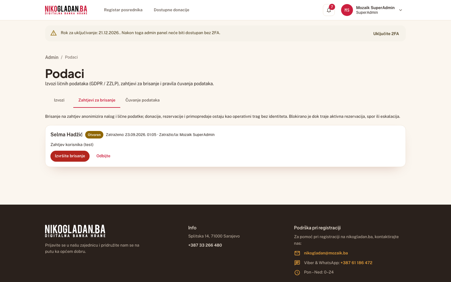 Korak 46: Zahtjev Selma Hadžić sa statusom „Otvoren".