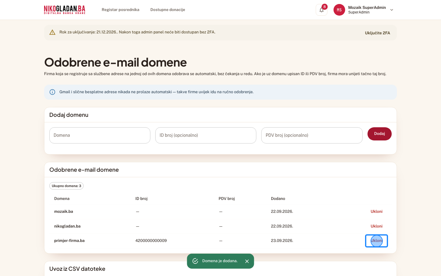 Korak 78: U redu nove domene kliknite „Ukloni".
