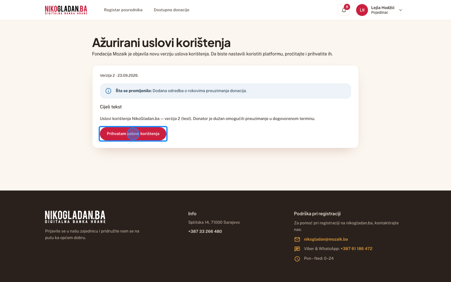 Korak 7: Kliknite „Prihvatam uslove korištenja".