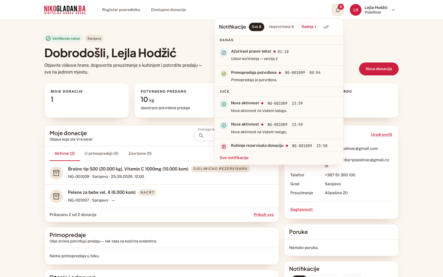Korak 10: Lista zadnjih obavijesti u zvonu s linkom „Sve notifikacije".