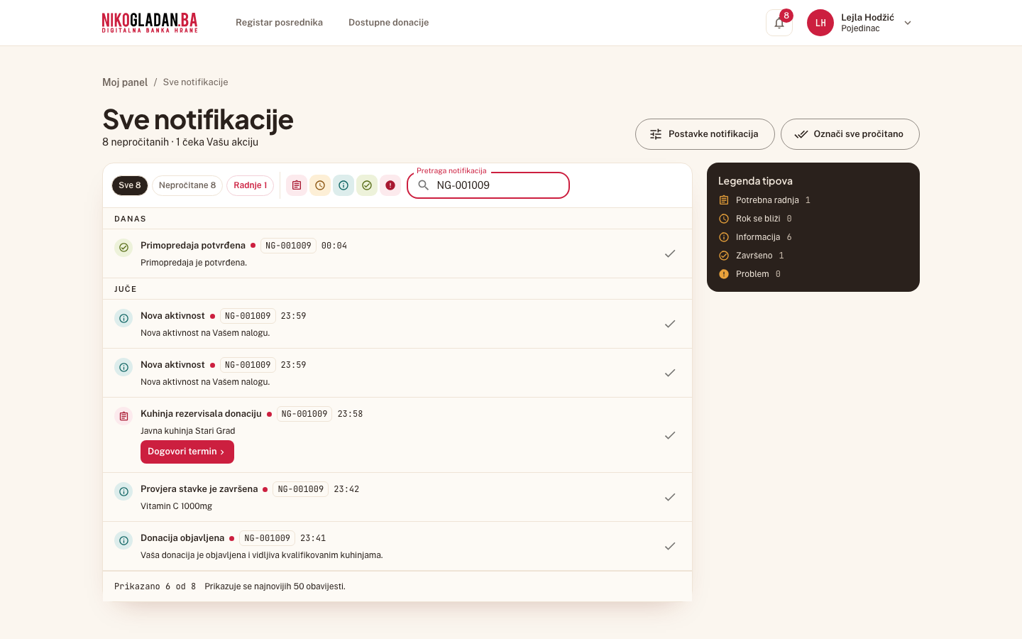 Korak 14: Lista sužena na obavijesti uz NG-001009.