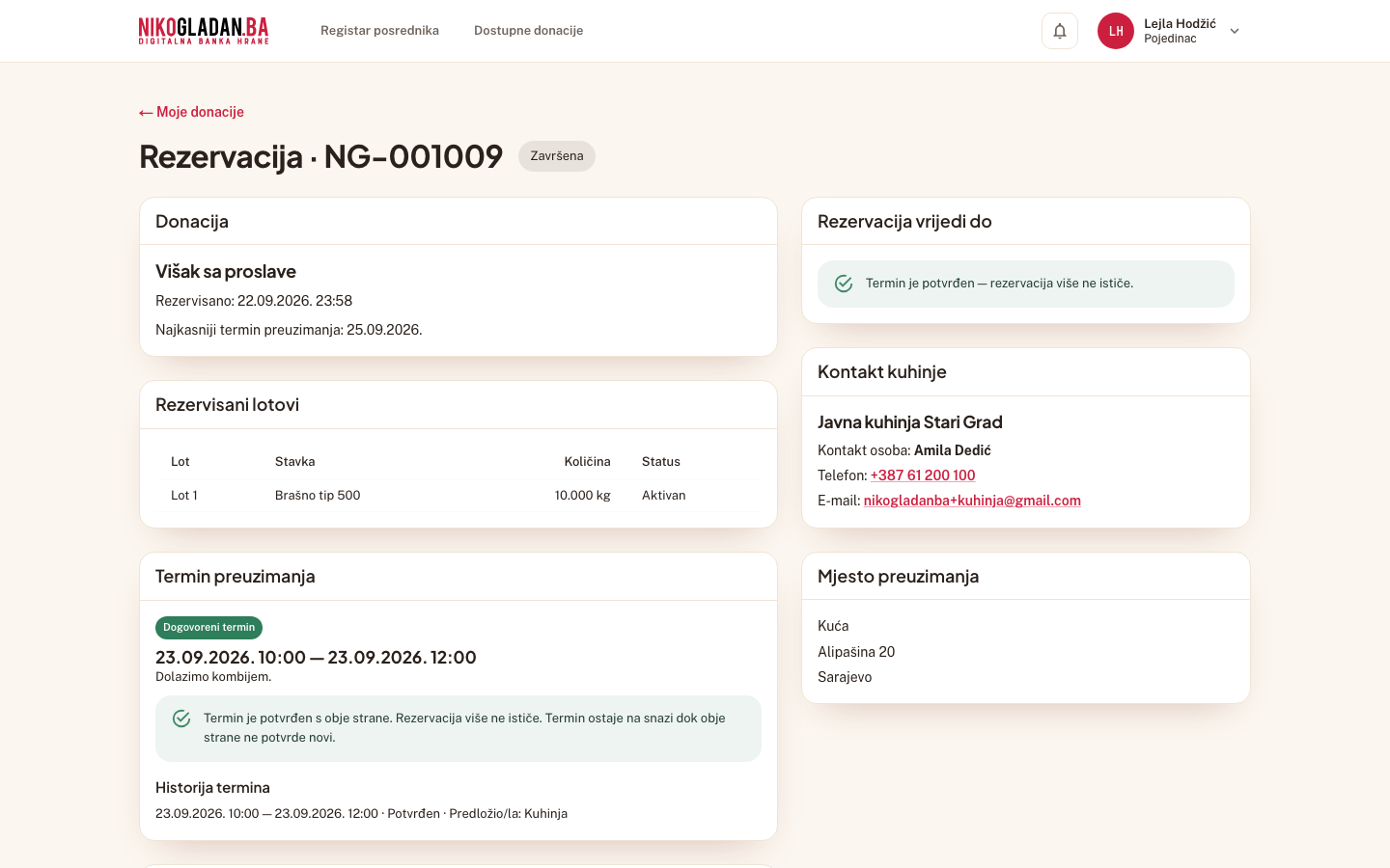Korak 20: Otvorena je ciljna stranica obavijesti: /rezervacije/7187d0a5-7fe1-44c6-a0ed-d662cbddf834.