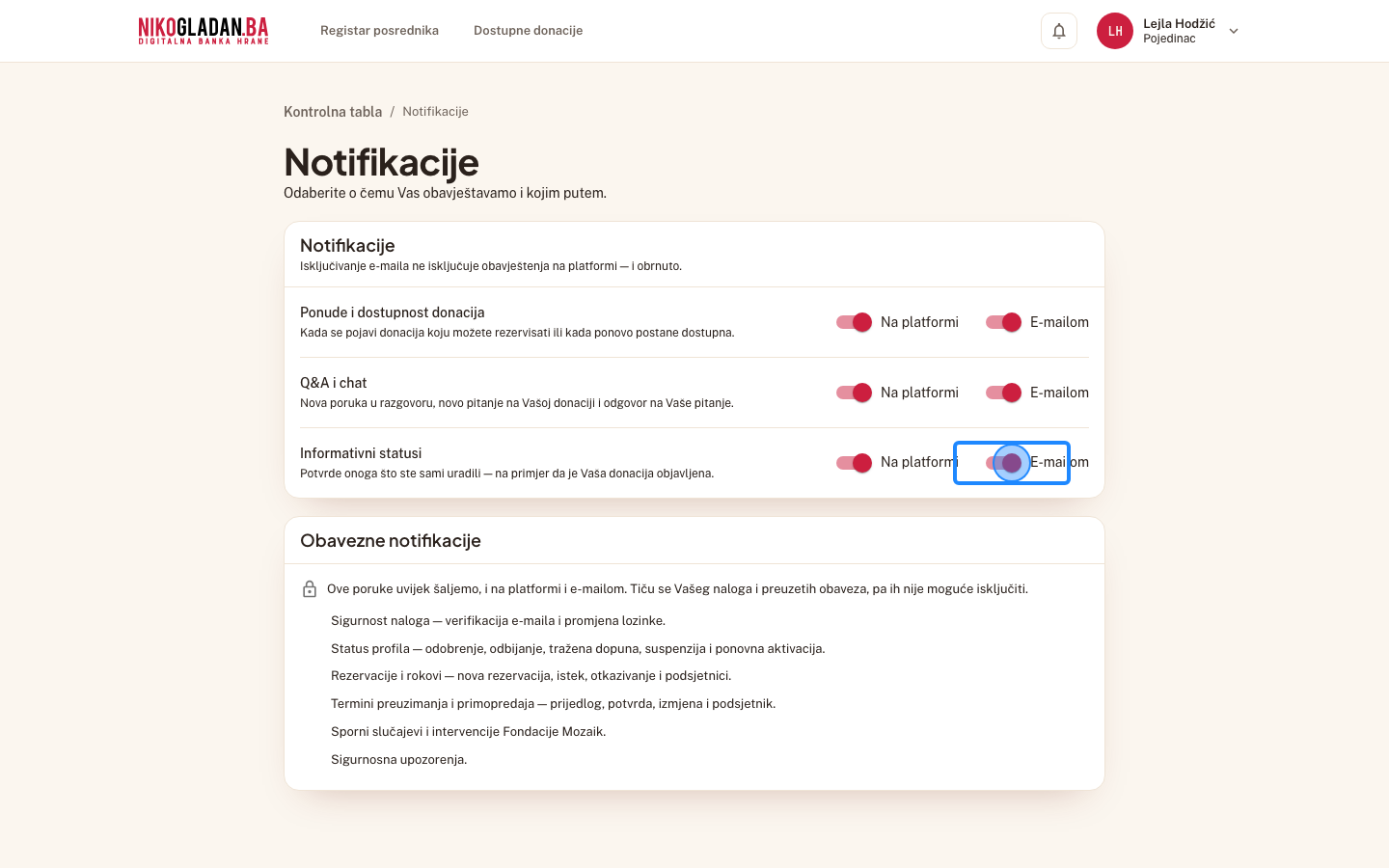 Korak 27: Isključite prekidač „Informativni statusi — E-mailom".