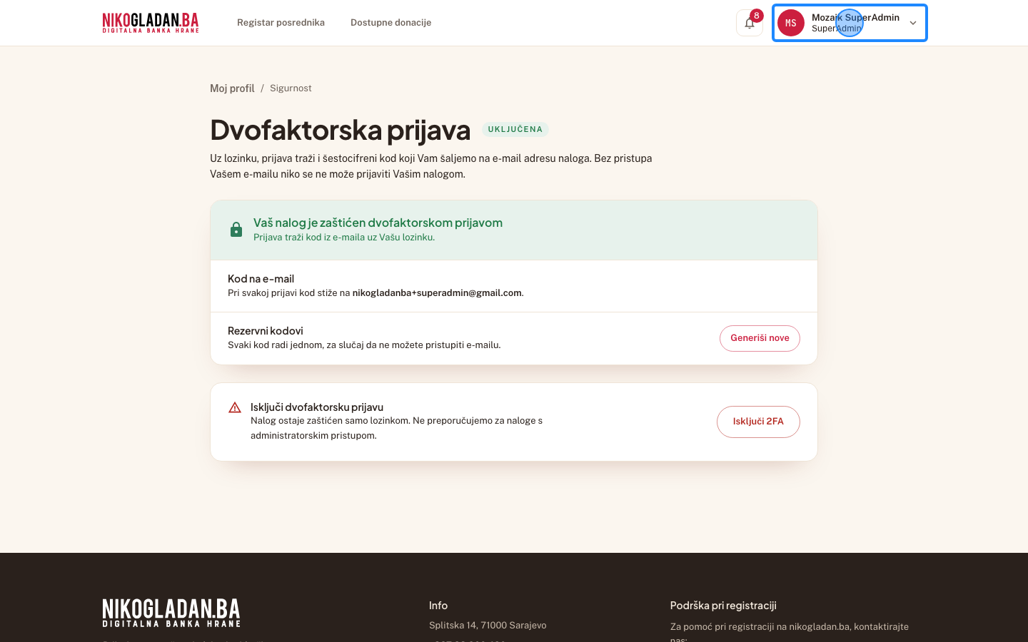 Korak 54: Kliknite ime SuperAdmina gore desno.