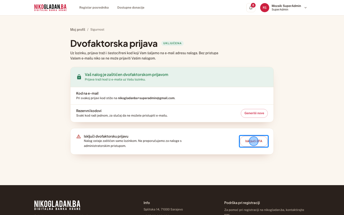 Korak 67: U kartici „Isključi dvofaktorsku prijavu" kliknite „Isključi 2FA".