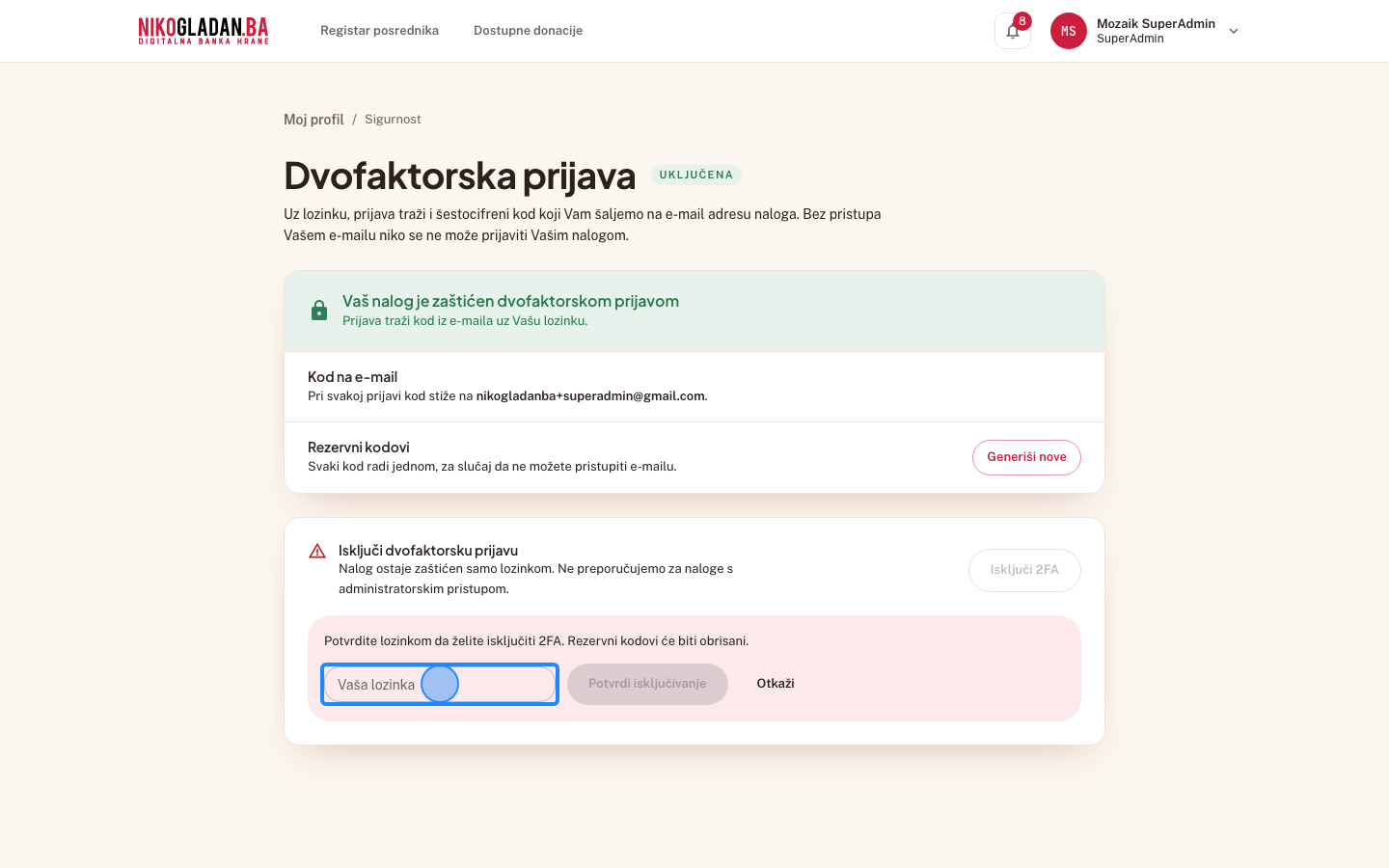 Korak 68: U polje „Vaša lozinka" unesite NikoGladan.Ba_2026.