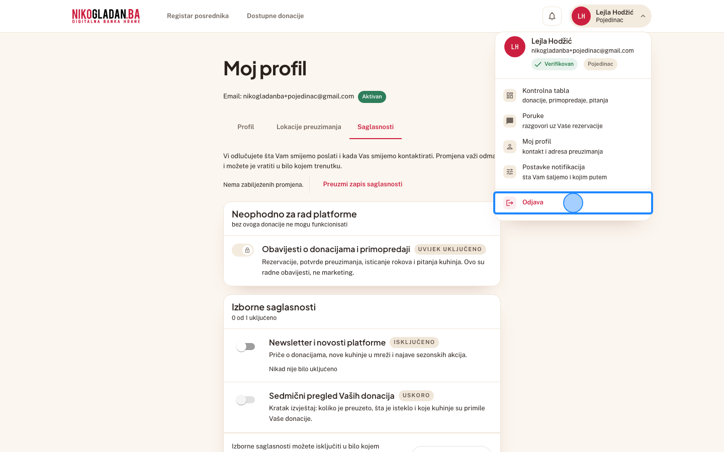 Korak 35: Kliknite „Odjava" na dnu korisničkog menija.