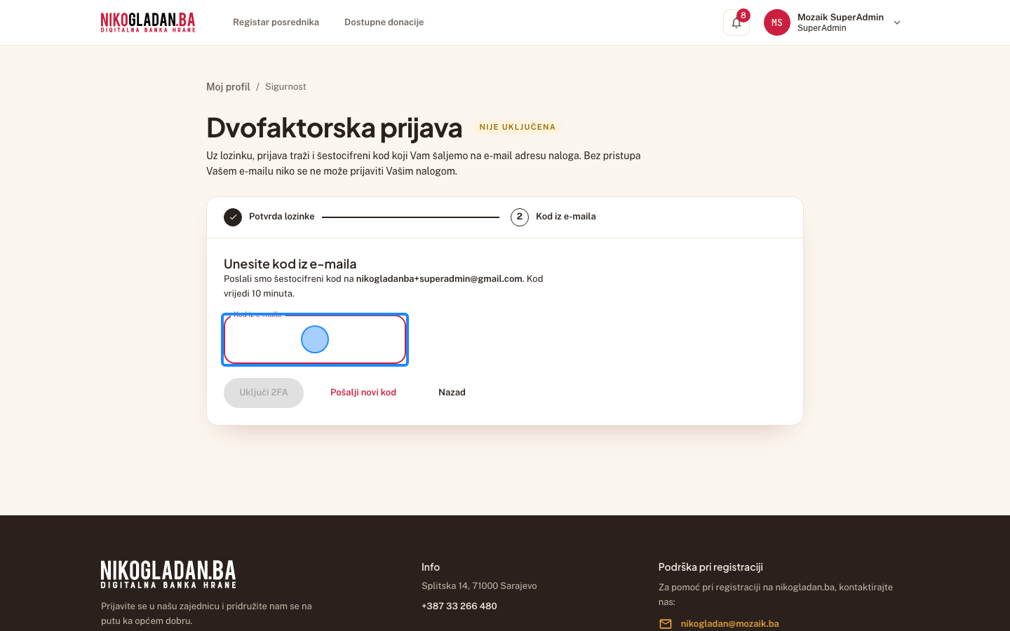 Korak 48: U polje „Kod iz e-maila" unesite šestocifreni kod iz emaila.