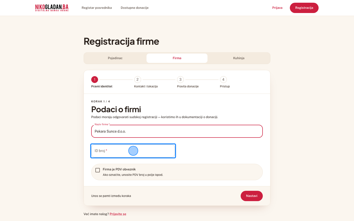 Korak 5: U polje „ID broj" (placeholder „13 cifara") unesite 4209876543210.