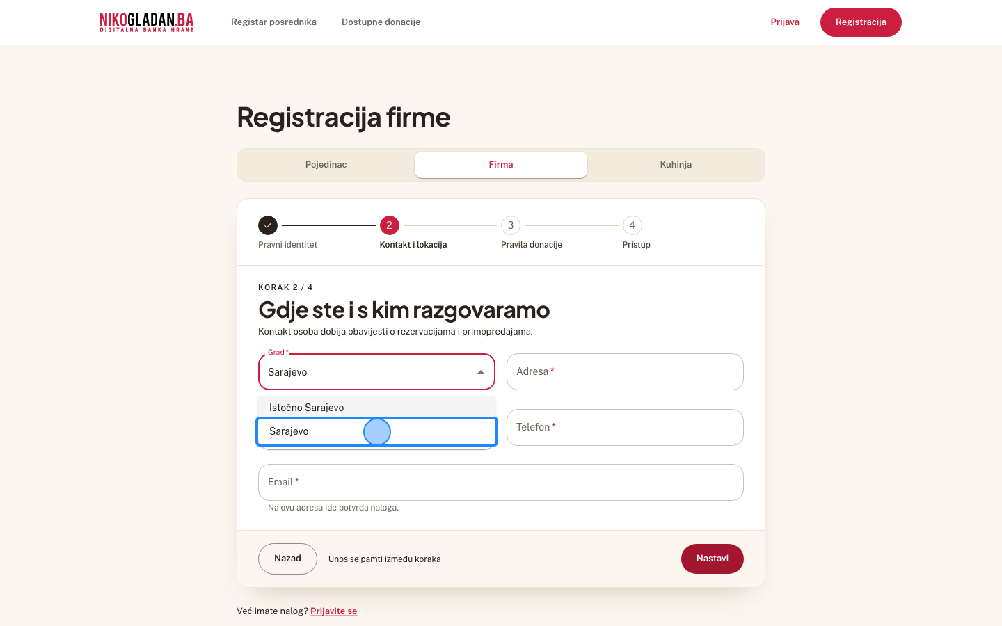 Korak 9: U ponuđenoj listi odaberite „Sarajevo".