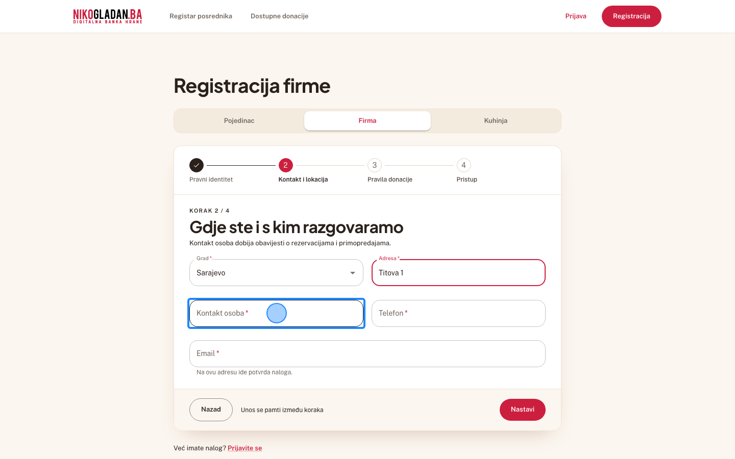 Korak 11: U polje „Kontakt osoba" unesite Adna Softić.