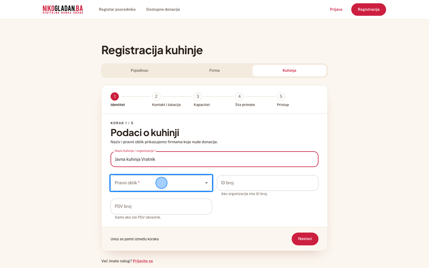Korak 38: Otvorite „Pravni oblik" i odaberite „Javna kuhinja".