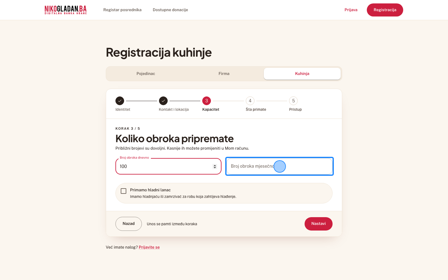 Korak 49: U „Broj obroka mjesečno" unesite 2500.
