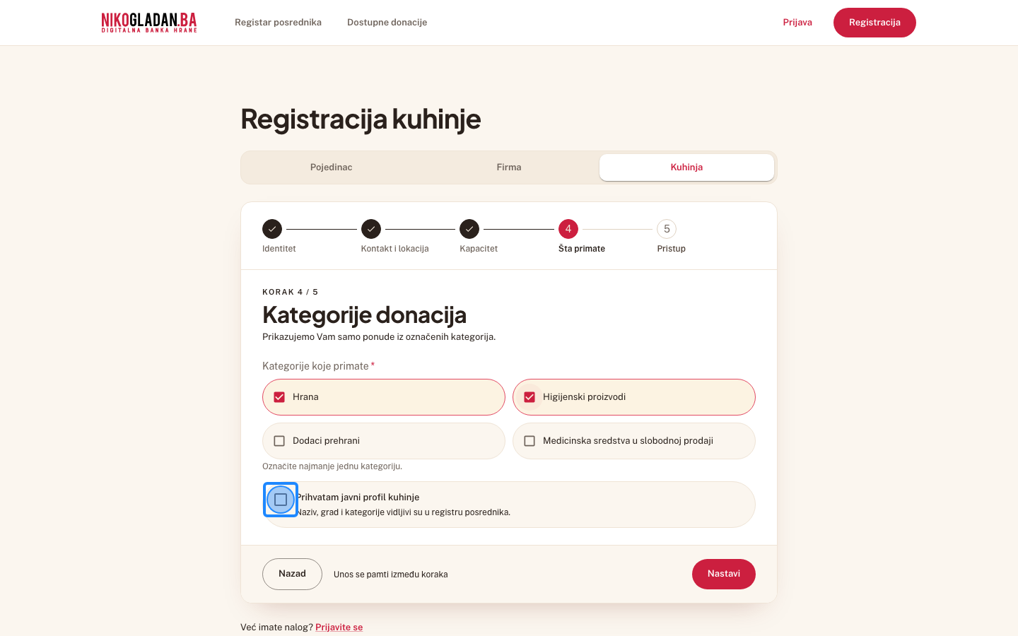 Korak 53: Označite „Prihvatam javni profil kuhinje".