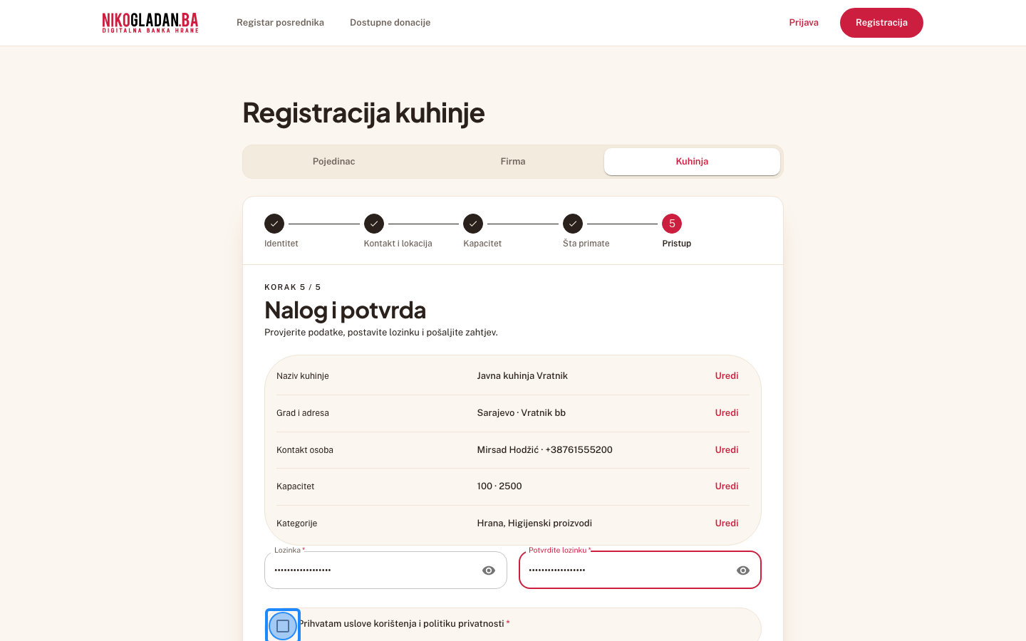 Korak 58: Označite „Prihvatam uslove korištenja i politiku privatnosti".