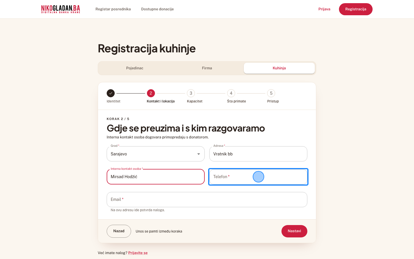 Korak 45: U polje „Telefon" unesite +38761555200.